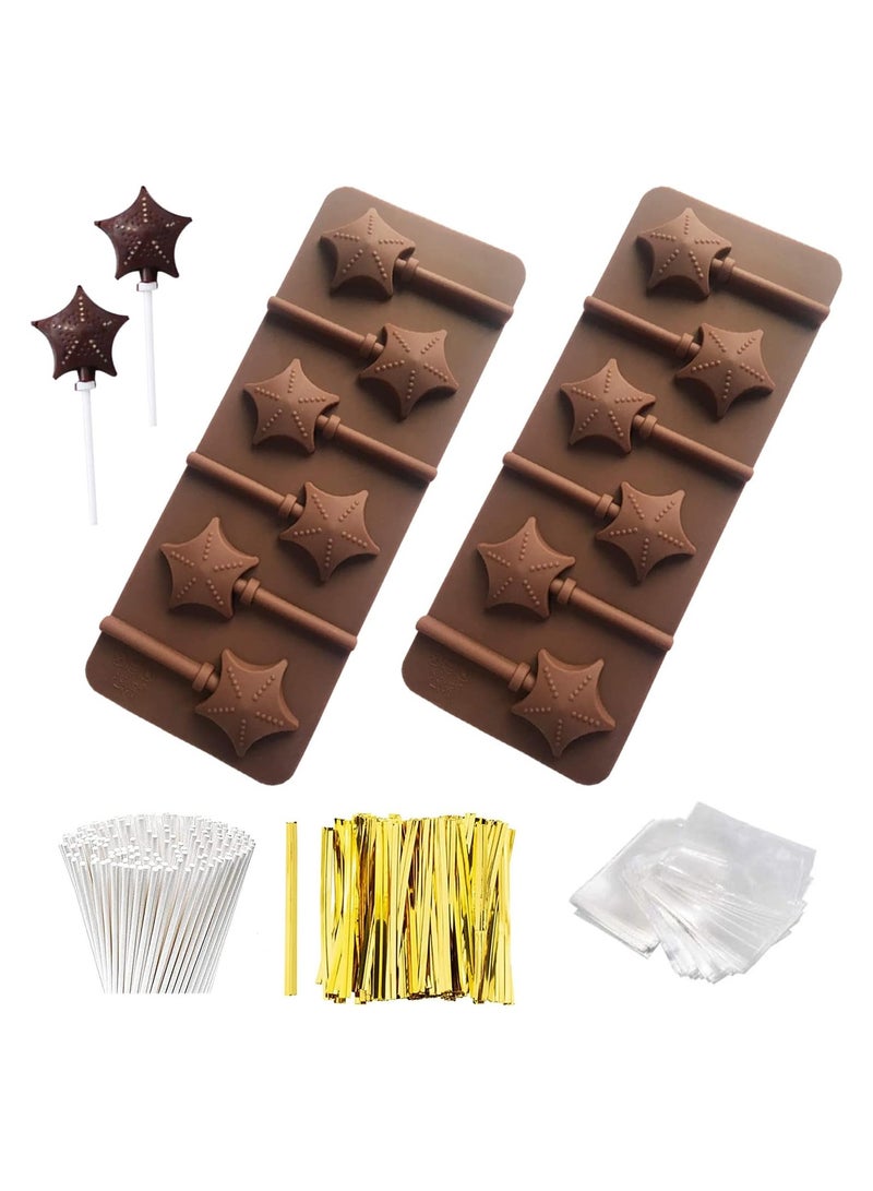 SOLARAE 2Pcs Silicone Lollipop Molds Candy Mold Sucker Molds100 Pcs Lollipop Sucker Sticks 100Pcs Candy Treat Bags100Pcs Gold Twist Ties for Making Chocolate Candy Cookie Ice Cubes - Image 1