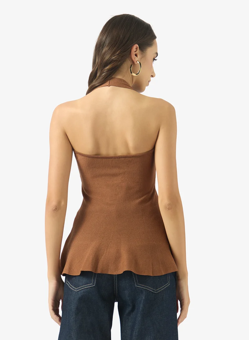 Ginger V Neck Top with Gold Accent Detail