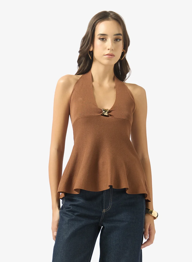 Ginger V Neck Top with Gold Accent Detail