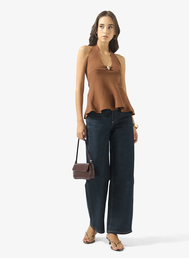 Ginger  V Neck Top with Gold Accent Detail for Women | Best Price UAE