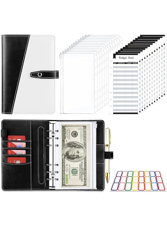 KASTWAVE Cash Envelopes For Budgeting Budget Binder Envelopes Organizer A6 Stitching Pu Leather Budget Binder With Zipper Envelopes And Budget Sheets - Image 1