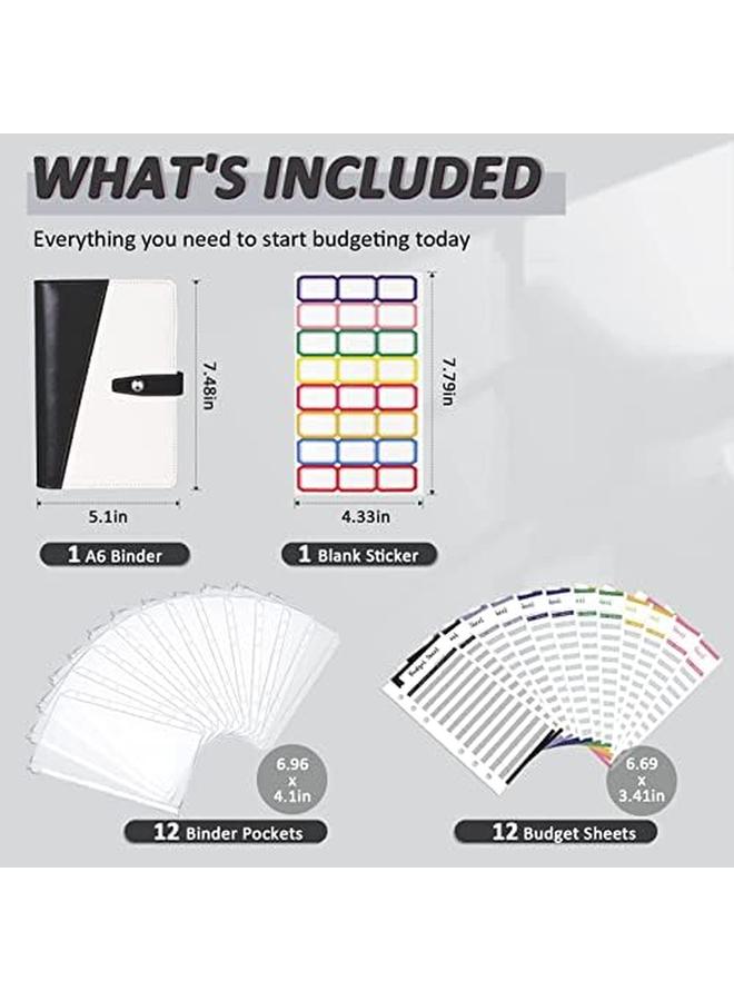 KASTWAVE Cash Envelopes For Budgeting Budget Binder Envelopes Organizer A6 Stitching Pu Leather Budget Binder With Zipper Envelopes And Budget Sheets - Image 2
