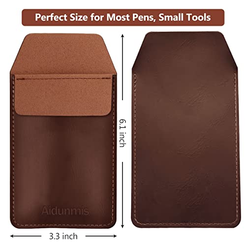 Aidunmis Pocket Protector, 2 Pieces PU Leather Pocket Pen Holder Organizer Pouch for Shirts Lab Coats Pants Pen Sleeve MultiPurpose Pen Pocket Holds Pens Pointers Pencils and Notes Card (Brown, Black) - Image 2