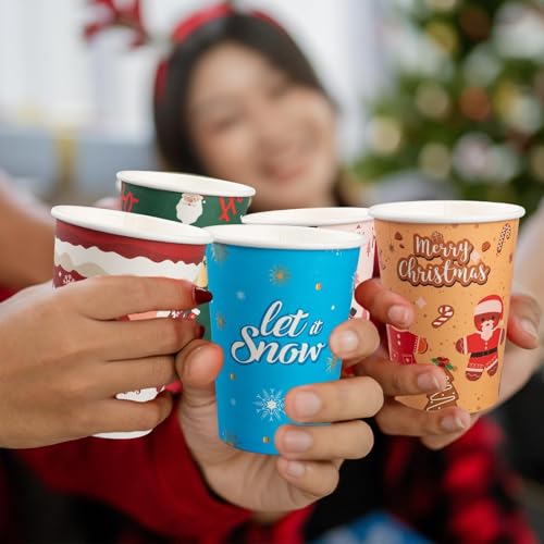 CUPLOOV 50 Pack Christmas Hot Coffee Cups with 50Pcs Lids, Xmas 12 Oz To Go Coffee Cup Hot Chocolate Cups, Christmas Disposable Paper Cup for Cold Drinks Holiday Winter Party Supplies - Image 3
