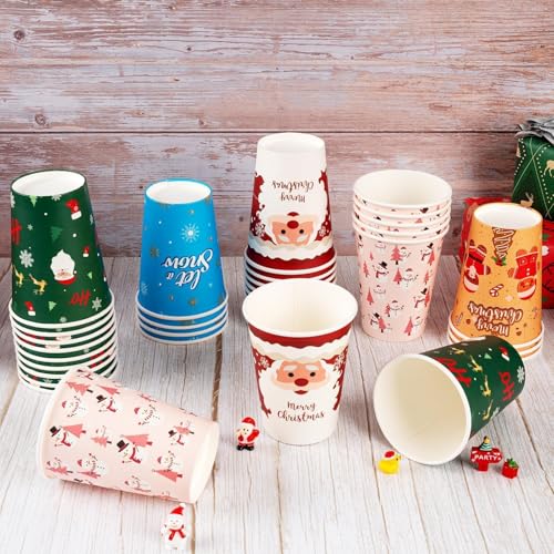 CUPLOOV 50 Pack Christmas Hot Coffee Cups with 50Pcs Lids, Xmas 12 Oz To Go Coffee Cup Hot Chocolate Cups, Christmas Disposable Paper Cup for Cold Drinks Holiday Winter Party Supplies - Image 4