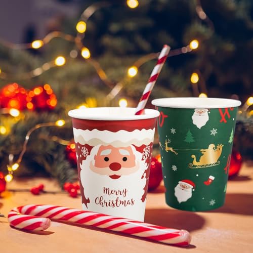 CUPLOOV 50 Pack Christmas Hot Coffee Cups with 50Pcs Lids, Xmas 12 Oz To Go Coffee Cup Hot Chocolate Cups, Christmas Disposable Paper Cup for Cold Drinks Holiday Winter Party Supplies - Image 2