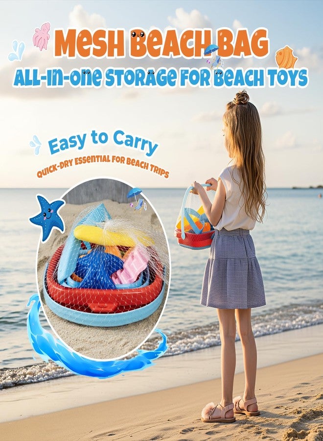 Cozycharm Beach Sand Toys Set for Toddlers, Portable Travel Beach Toys with Collapsible Bucket, Shovel, Rake, 3 Molds & Mesh Storage Bag for Kids, Summer Gift - Image 3