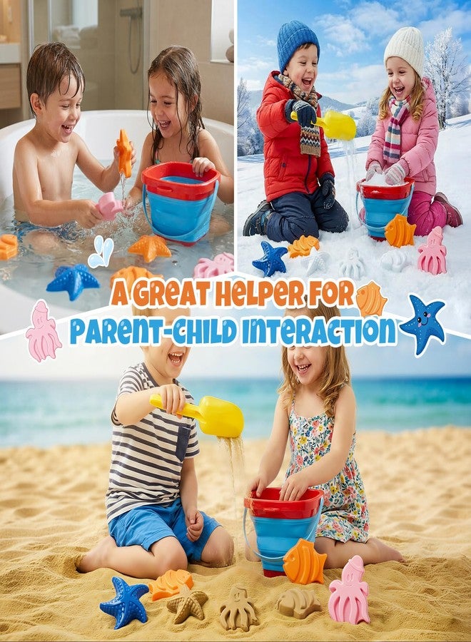 Cozycharm Beach Sand Toys Set for Toddlers, Portable Travel Beach Toys with Collapsible Bucket, Shovel, Rake, 3 Molds & Mesh Storage Bag for Kids, Summer Gift - Image 5