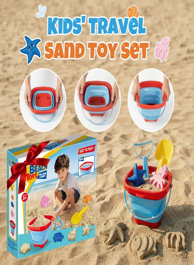 Cozycharm Beach Sand Toys Set for Toddlers, Portable Travel Beach Toys with Collapsible Bucket, Shovel, Rake, 3 Molds & Mesh Storage Bag for Kids, Summer Gift - Image 4