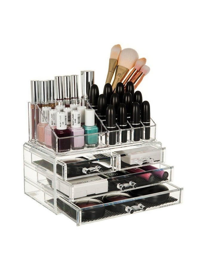 INOVERA (LABEL) 4 Drawer Plastic Cosmetic Makeup Jewelry Lipstick Storage Organizer Box Case, 22.5L X 13.8B X 18H Cm, Transparent  - Image 1