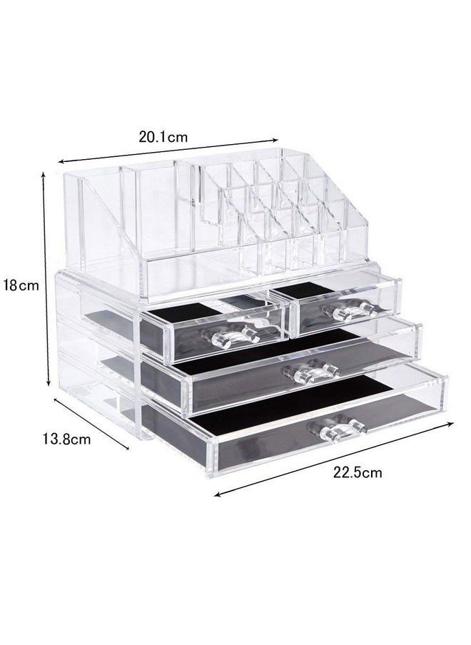 INOVERA (LABEL) 4 Drawer Plastic Cosmetic Makeup Jewelry Lipstick Storage Organizer Box Case, 22.5L X 13.8B X 18H Cm, Transparent  - Image 2