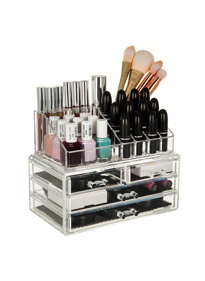 INOVERA (LABEL) 4 Drawer Plastic Cosmetic Makeup Jewelry Lipstick Storage Organizer Box Case, 22.5L X 13.8B X 18H Cm, Transparent  - Image 3