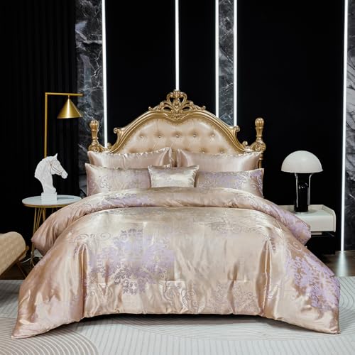 Bedding_Dreamer Jacquard Queen Comforter Set with Sheet Set Gold Bedding Set 8 Pcs Embroidery Neoclassical Floral Pattern Bed Home Decor Soft Down Comforter Luxury Hotel Silky Bed in a Bag with 1 Cushion Cover - Image 1