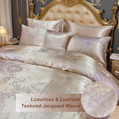 Bedding_Dreamer Jacquard Queen Comforter Set with Sheet Set Gold Bedding Set 8 Pcs Embroidery Neoclassical Floral Pattern Bed Home Decor Soft Down Comforter Luxury Hotel Silky Bed in a Bag with 1 Cushion Cover - Image 3