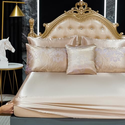 Bedding_Dreamer Jacquard Queen Comforter Set with Sheet Set Gold Bedding Set 8 Pcs Embroidery Neoclassical Floral Pattern Bed Home Decor Soft Down Comforter Luxury Hotel Silky Bed in a Bag with 1 Cushion Cover - Image 4