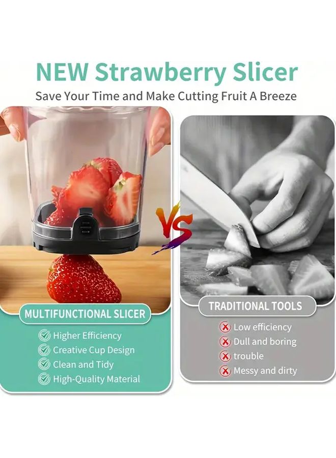 Light Blue Stainless Steel Fruit Slicer Manual Push Plate Quick Slice Cup Kitchen Tool For Home Restaurant - Image 5