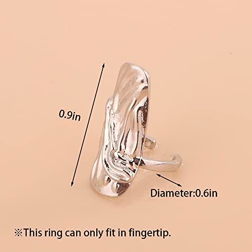 Rumtock 4pcs Punk Silver Fingertip Protective Nail Rings Set with Knuckle Chain Ring Manicure Jewelry for Women Gilrs - Image 5
