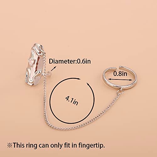 Rumtock 4pcs Punk Silver Fingertip Protective Nail Rings Set with Knuckle Chain Ring Manicure Jewelry for Women Gilrs - Image 4
