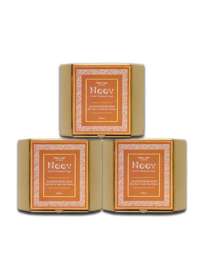 Neev Herbal Handmade Soaps Almond Rose Soap (100Gm) Set Of 3 - Image 1