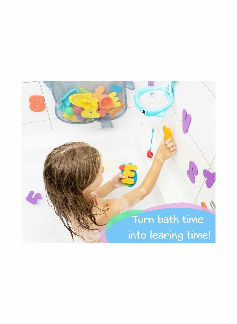 2 x Mesh Bath Toy Organizer + 4 Ultra Strong Hooks + 36 Bath Letters  Numbers – Eco-Safe, Fun, Educational Foam Baby Bath Letters and Perfect Toy Storage Net for Baby Bath Toys  More - Image 4