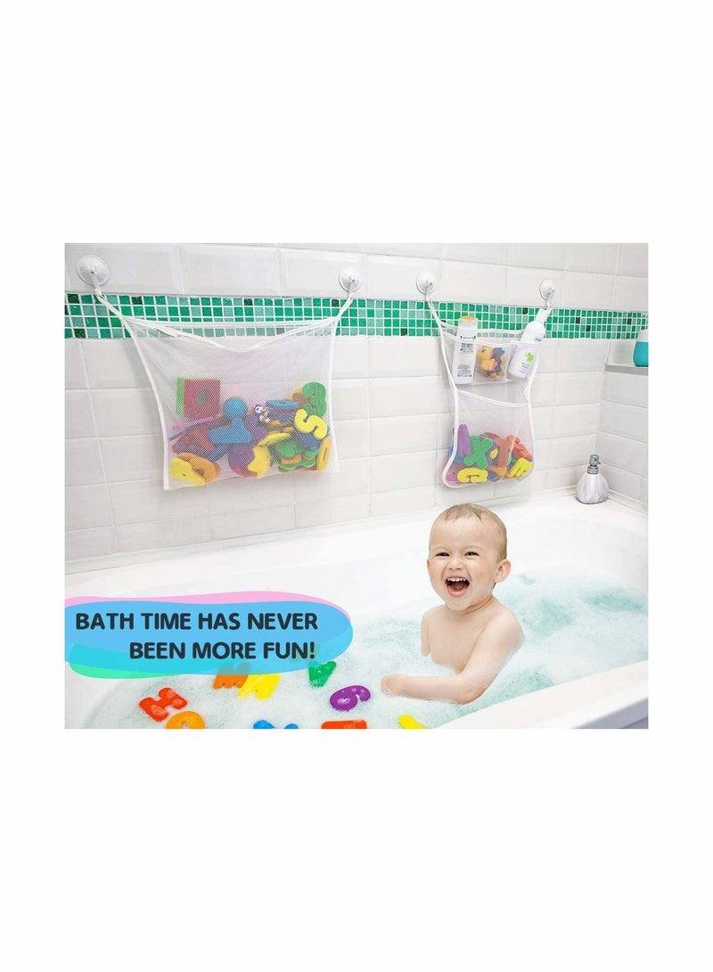 2 x Mesh Bath Toy Organizer + 4 Ultra Strong Hooks + 36 Bath Letters  Numbers – Eco-Safe, Fun, Educational Foam Baby Bath Letters and Perfect Toy Storage Net for Baby Bath Toys  More - Image 3