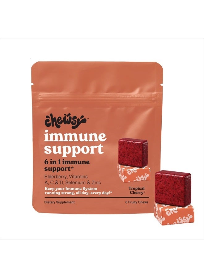 CHEWSY 6-in-1 Immune Support Supplement Fruity Chews with Elderberry, Vitamin C, A & D, Zinc & Selenium - 6-Day Supply, Individually Wrapped Immunity Vitamins Chews for Adults and Kids - Image 1