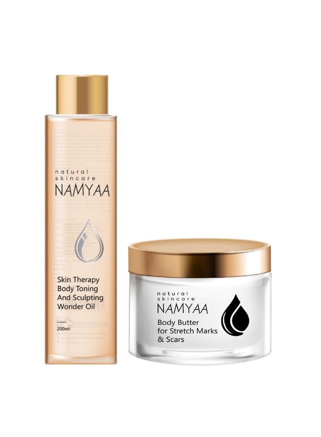Namyaa Stretch Marks Care Combo|Body Oil (200ml)With Body Butter For Scars & Stretch Marks|Anti-cellulite Stretch Mark oil| Pack of 2 - Image 1