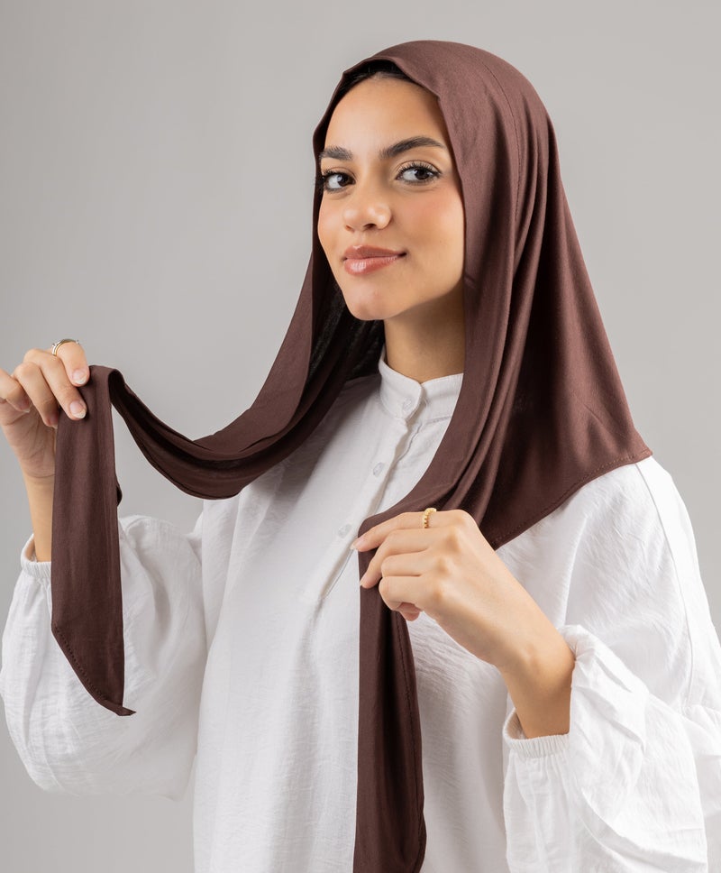طرحة شال قطن ليكرا أنيقة — بني دافئ