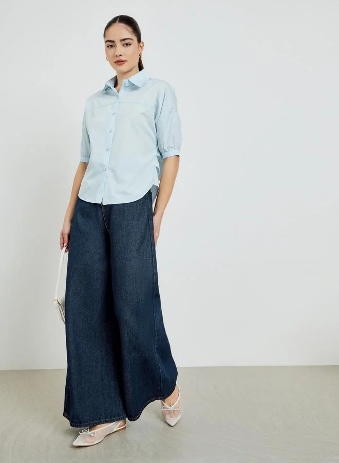 Styli Blue Short Sleeve Button-Down Shirt