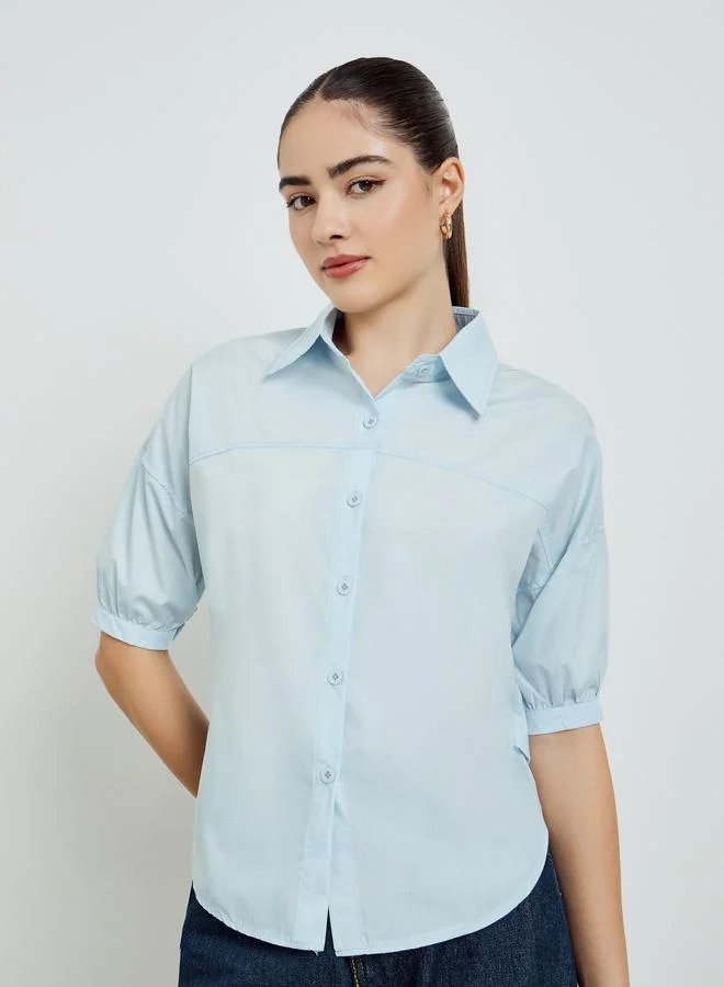 Styli Blue Short Sleeve Button-Down Shirt