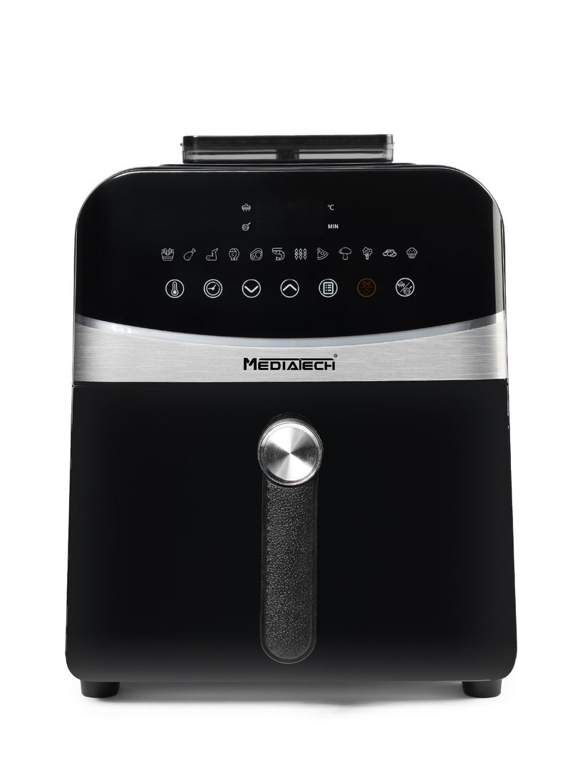 ميدياتيك مقلاة هواء صحية XXL، 6 لتر، 2000 واط، تحكم رقمي باللمس، مقلاة بدون زيت، سلة سهلة التنظيف، 12 وظيفة محددة مسبقًا، 2 سخان، الحمل الحراري السريع للهواء، MT-AF50D - فضي/أسود - Image 1