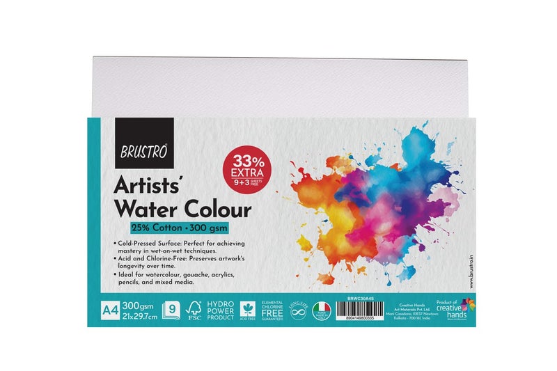 BRUSTRO Artists 25% Cotton Watercolour Paper| 300 GSM,Size A4, Cold Pressed | Pack of 12 Sheets | Ideal for Artist, Professional Drawing, Painting Dry & Wet, Fine Arts Students - Image 4
