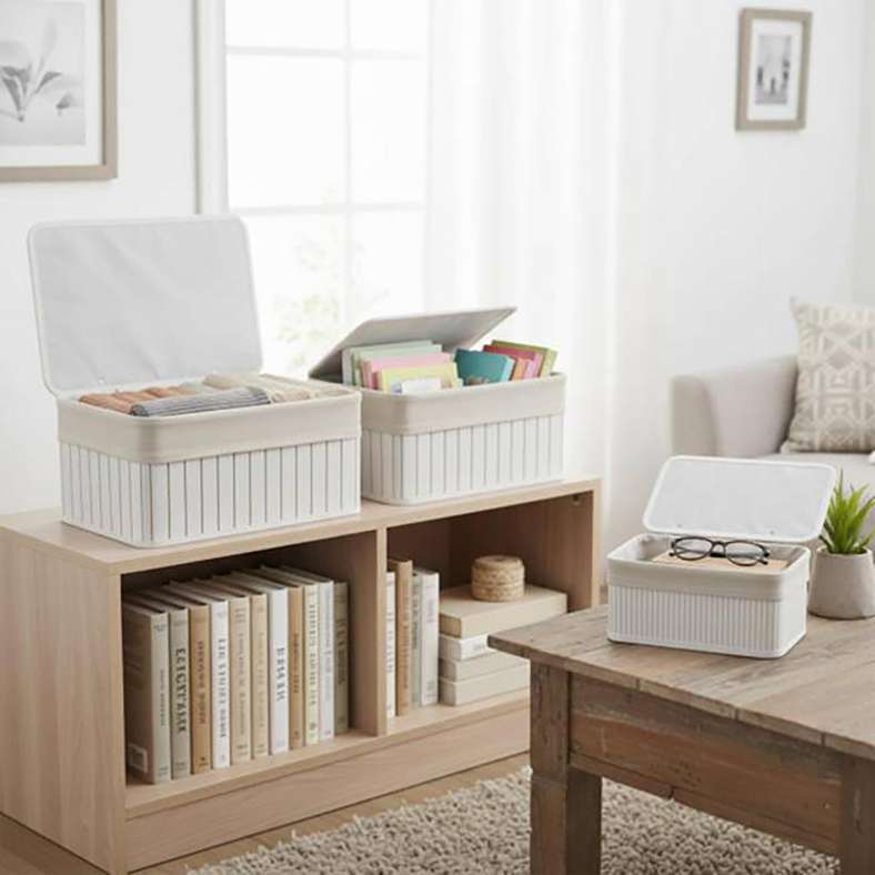 Pan Home Chyna 3-Pieces Bamboo Storage Organiser with Lid 36x26x17cm -White - 262AIC9903799 - Image 1