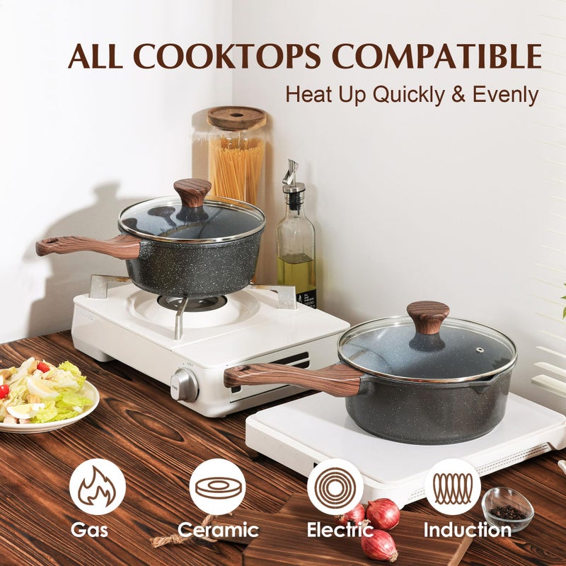 SENSARTE Nonstick Saucepan with Lid, 2.0 Quarts Small Pot with Swiss Granite Coating, Stay-cool Handle, Handy Sauce Pot Small Kitchen Cooking Pot, Induction Comptable, Free of Intentionally Added PFOA - Image 3