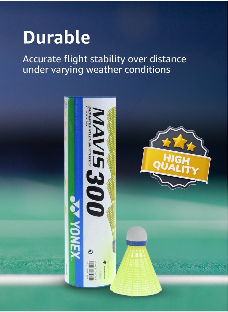 Yonex Yonex Mavis 300 Green Cap 6 Pack of Badminton Shuttlecock | Professional Nylon, Graphite, Yellow, Ideal for Training, Leisure, and Indoor Play  - Image 2