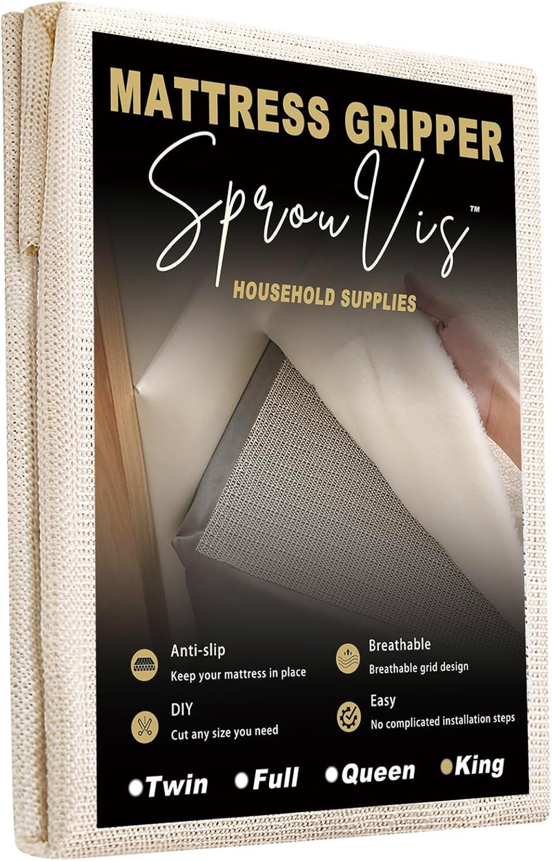SprouVis Mattress Slide Stopper and Gripper,Keep Bed and Topper Pad from Sliding for mattresses, Carpets, Sofas, Chair Cushions, Easy Trim, Slip Resistant, Grips Helps Stop Slipping(King) - Image 1