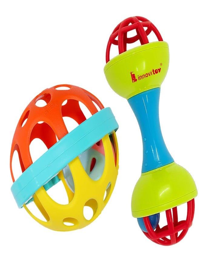 Innovitoy 2 Pcs Baby Rattle & Teether Set | Non-Toxic, Safe Infant Toys 0-12 Months | Soft Sound Rattles for Early Development | Perfect Baby Gift - Image 1