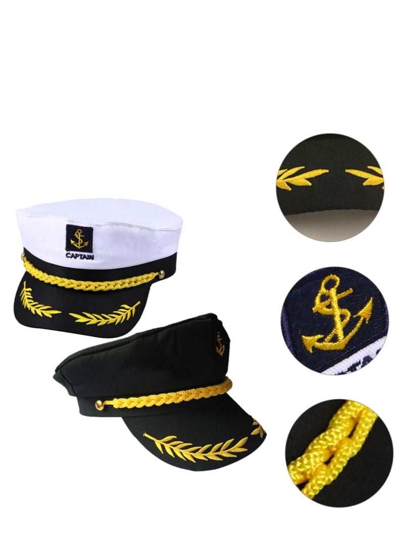 SOLARAE Sailor Captain Yacht Hat Cap Costume Golden Embroidery Pilot Navy Marine Admiral for Halloween Accessory Kids Pretend Play Party Favors - Image 4