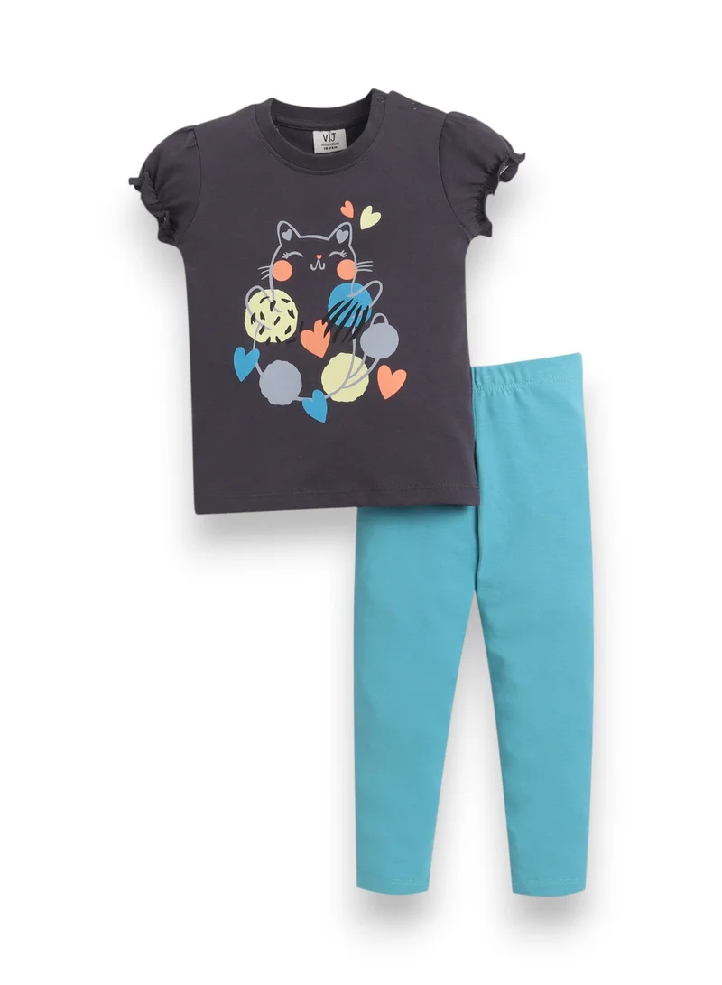 فكتور اند جين Girls’ Multipack (2 Pack) – Graphic T-Shirts & Leggings Set (Basic Fit)