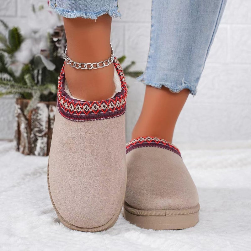 Snow Boots Women'S Plus Size Flat-Bottomed Ethnic Style Lazy People A Pedal Baotou Thick-Bottomed Cotton Slippers Snow Boots - Image 5