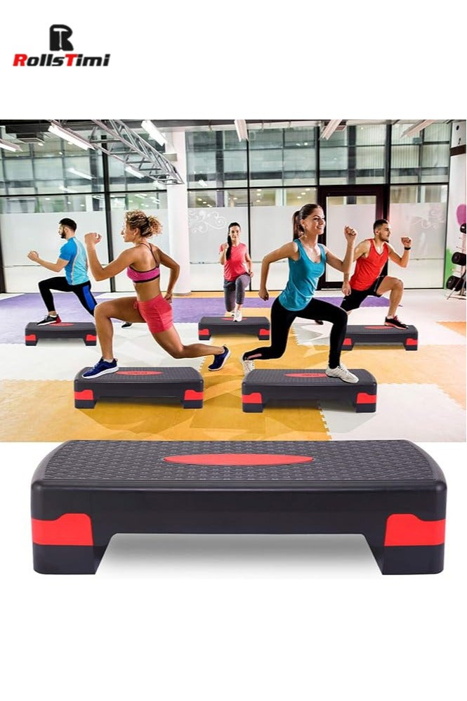RollsTimi  Height Adjustable Stepper with 2 Levels, 68 x 28 cm Step Board for Aerobics and Fitness Workouts, Compact Exercise Equipment for Home, Black Red - Image 4