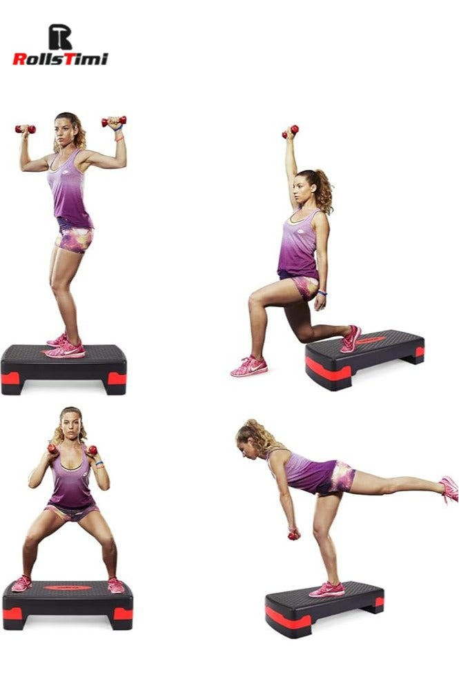 RollsTimi  Height Adjustable Stepper with 2 Levels, 68 x 28 cm Step Board for Aerobics and Fitness Workouts, Compact Exercise Equipment for Home, Black Red - Image 2