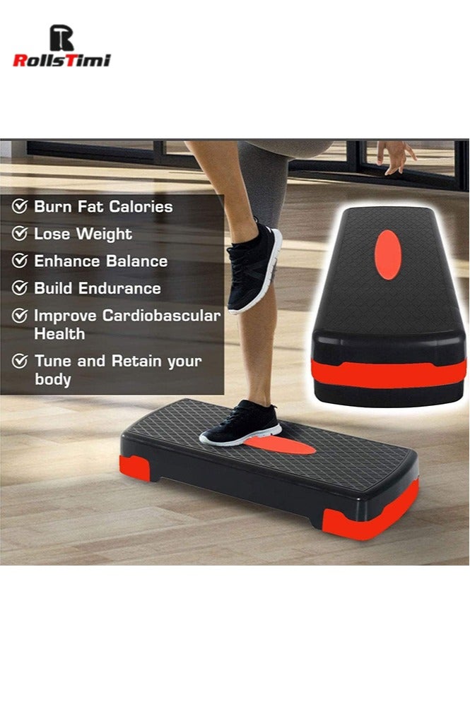 RollsTimi  Height Adjustable Stepper with 2 Levels, 68 x 28 cm Step Board for Aerobics and Fitness Workouts, Compact Exercise Equipment for Home, Black Red - Image 5