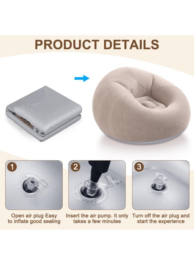 LOKIPA Inflatable Bean Bag Chair for Adults, 43x43x33 Inch, Flocked PVC, Supports 160 lbs - Portable Blow Up Lounger for Indoor, Outdoor, Camping, Bedroom, Gift Included (Coffee Brown) - Image 2