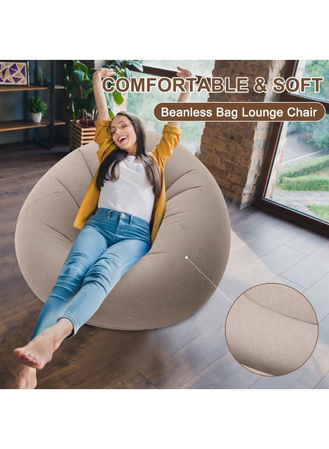 LOKIPA Inflatable Bean Bag Chair for Adults, 43x43x33 Inch, Flocked PVC, Supports 160 lbs - Portable Blow Up Lounger for Indoor, Outdoor, Camping, Bedroom, Gift Included (Coffee Brown) - Image 4