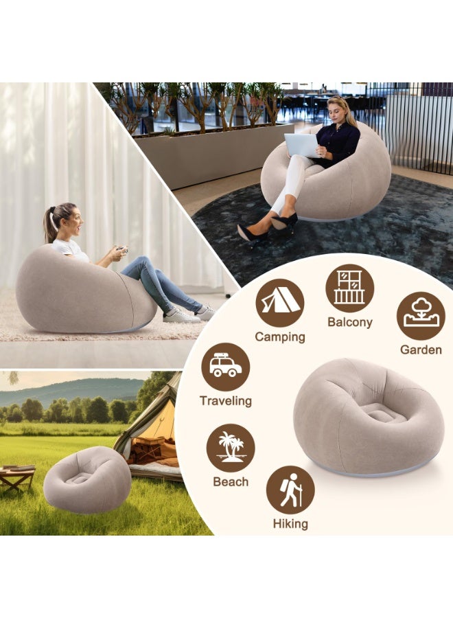 LOKIPA Inflatable Bean Bag Chair for Adults, 43x43x33 Inch, Flocked PVC, Supports 160 lbs - Portable Blow Up Lounger for Indoor, Outdoor, Camping, Bedroom, Gift Included (Coffee Brown) - Image 3