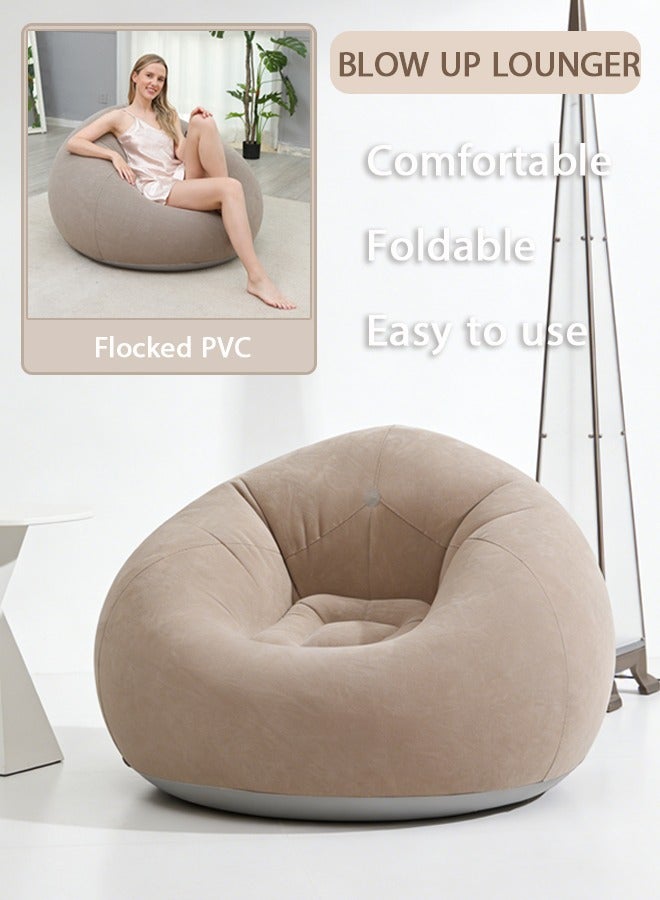 LOKIPA Inflatable Bean Bag Chair for Adults, 43x43x33 Inch, Flocked PVC, Supports 160 lbs - Portable Blow Up Lounger for Indoor, Outdoor, Camping, Bedroom, Gift Included (Coffee Brown) - Image 1