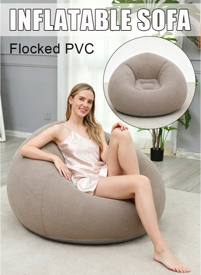 LOKIPA Inflatable Bean Bag Chair for Adults, 43x43x33 Inch, Flocked PVC, Supports 160 lbs - Portable Blow Up Lounger for Indoor, Outdoor, Camping, Bedroom, Gift Included (Coffee Brown) - Image 1
