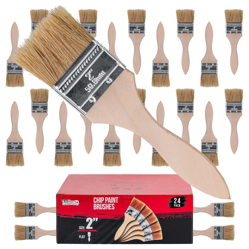 US Art Supply 24 Pack of 2 inch Paint and Chip Paint Brushes for Paint Stains Varnishes Glues and Gesso