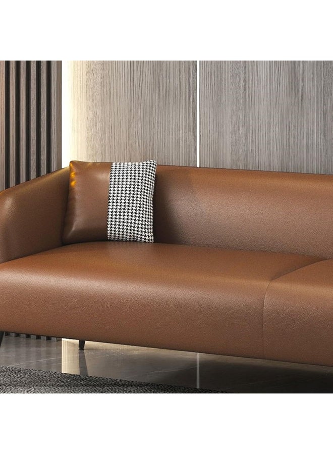 Poppins Home Stylish Pine Wood Three-Seater Leather Sofa with Upholstery and Foam Cushion (Brown)  - Image 5